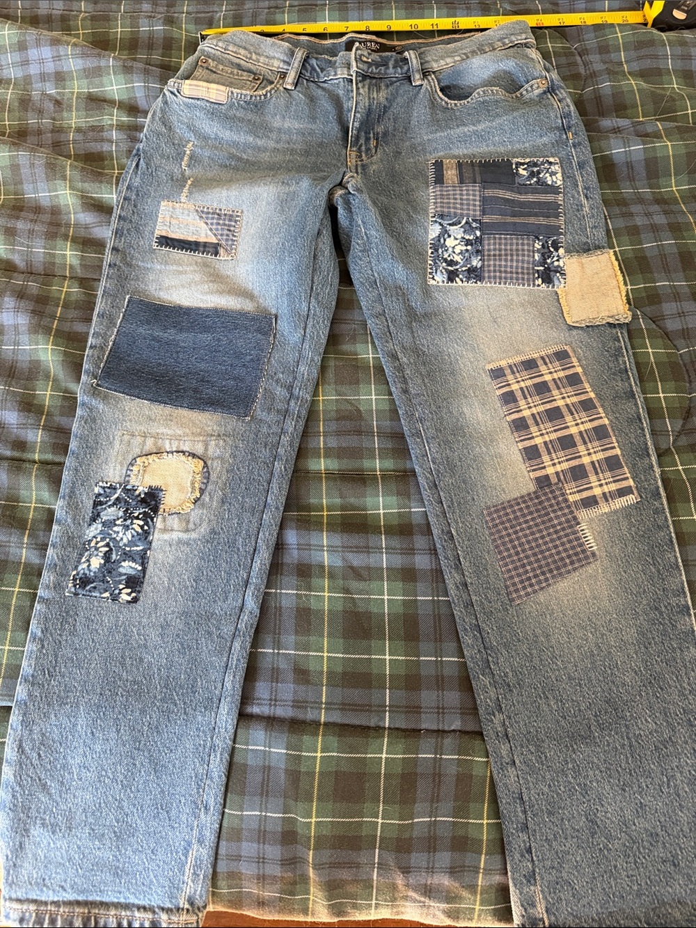 Ralph Lauren, woman’s Patchwork Light Blue Denim Jeans - Casual Relaxed Fit